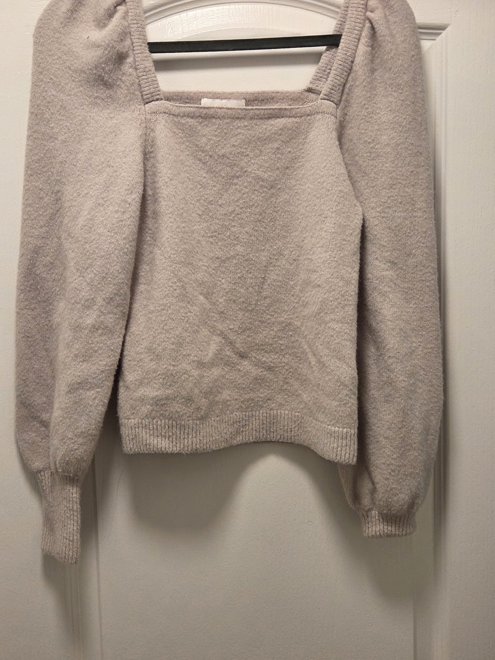 H&M Off-the-Shoulder Square Neck Sweater in Light Beige